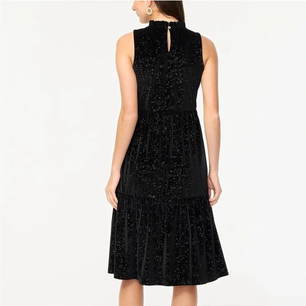 Brand New J. Crew Black Shimmering Velvet Midi Dress - Size 10